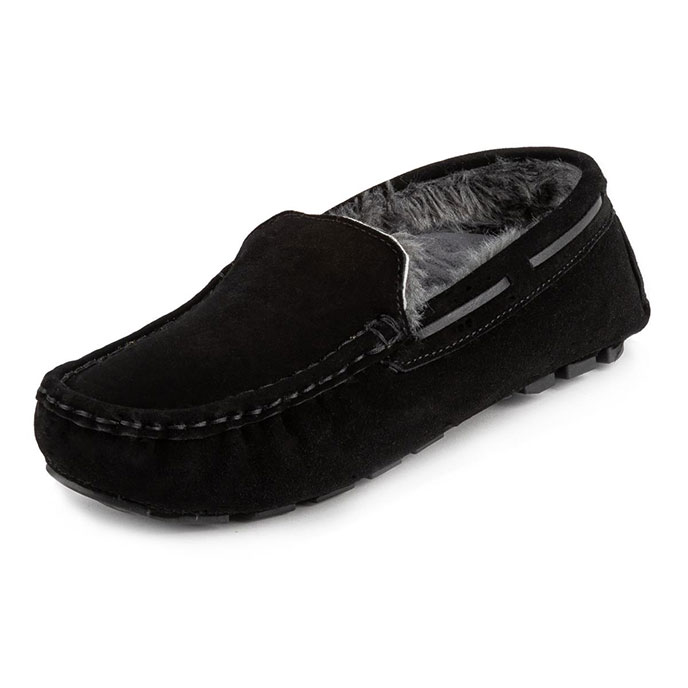 Isotoner Mens Real Suede With Closed Stitch Moccasin Slipper Black Extra Image 2